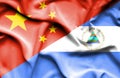 Waving flag of Nicaragua and China