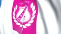 Waving flag with Nomme Kalju FC football club logo, close-up. Editorial loopable 3D animation