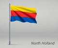 Waving flag of North Holland - province of Netherlands on flagpo Royalty Free Stock Photo