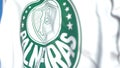Waving flag with Palmeiras football club logo, close-up. Editorial 3D rendering