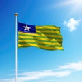 Waving flag of Piaui is a state of Brazil on flagpole