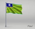 Waving flag of Piaui - state of Brazil on flagpole. Template for