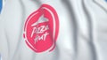 Waving flag with Pizza Hut logo, close-up. Editorial 3D rendering Royalty Free Stock Photo