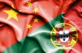 Waving flag of Portugal and China