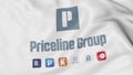 Waving flag with the Priceline Group logo. Editorial 3D rendering Royalty Free Stock Photo