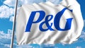 Waving flag with Procter Gamble logo. Editoial 3D rendering Royalty Free Stock Photo