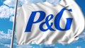 Waving flag with Procter Gamble logo. 4K editorial animation