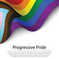 Waving flag of Progressive pride on white background. Banner or