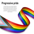 Waving flag of Progressive pride on white background. Royalty Free Stock Photo