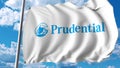 Waving flag with Prudential Financial logo. Editoial 3D rendering