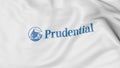 Waving flag with Prudential Financial logo. Editorial 3D rendering
