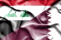 Waving flag of Qatar and Iraq