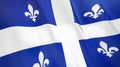 The flag of Quebec. Waving silk flag of Quebec. High quality render. 3D illustration Royalty Free Stock Photo