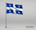 Waving flag of Quebec - province of Canada on flagpole. Template Royalty Free Stock Photo