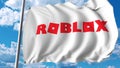 Waving flag with Roblox logo. Editoial 3D rendering