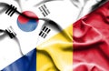 Waving flag of Romania and South Korea