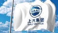 Waving flag with SAIC Motor logo against clouds and sky. Editorial 3D rendering