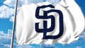 Waving flag with San Diego Padres professional team logo. 4K editorial clip