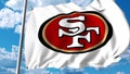 Waving flag with San Francisco 49Ers professional team logo. Editorial 3D rendering