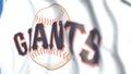 Flying flag with San Francisco Giants team logo, close-up. Editorial 3D rendering