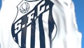 Flying flag with Santos FC football club logo, close-up. Editorial 3D rendering
