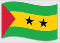 Waving flag of Sao Tome and Principe vector graphic. Waving Sao Tomean flag illustration. Sao Tome and Principe country flag wavin Royalty Free Stock Photo