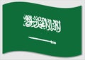 Waving flag of Saudi Arabia vector graphic. Waving Saudi Arabian flag illustration. Saudi Arabia country flag wavin in the wind is