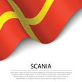 Waving flag of Scania is a province of Sweden on white backgroun