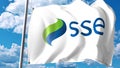 Waving flag with Scottish and Southern Energy plc SSE logo against clouds and sky. Editorial 3D rendering Royalty Free Stock Photo