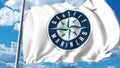 Waving flag with Seattle Mariners professional team logo. 4K editorial clip