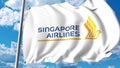 Waving flag with Singapore Airlines logo. 3D rendering