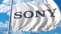 Waving flag with Sony logo against sky and clouds. Editorial 3D rendering Royalty Free Stock Photo