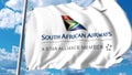 Waving flag with South African Airways logo. 3D rendering