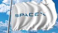 Waving flag with Spacex logo. Editoial 3D rendering