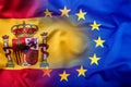 Waving flag of Spain and European Union.Eu Flag Spain Flag Royalty Free Stock Photo