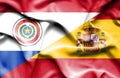 Waving flag of Spain and Paraguay