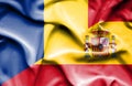 Waving flag of Spain and Romania