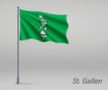 Waving flag of St. Gallen - canton of Switzerland on flagpole. T