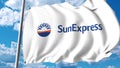 Waving flag with SunExpress logo. 3D rendering