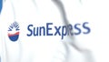 Waving flag with SunExpress logo, close-up. Editorial 3D rendering Royalty Free Stock Photo