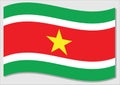 Waving flag of Suriname vector graphic. Waving Surinamese flag illustration. Suriname country flag wavin in the wind is a symbol