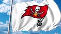 Waving flag with Tampa Bay Buccaneers professional team logo. 4K editorial clip