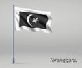 Waving flag of Terengganu - state of Malaysia on flagpole. Templ