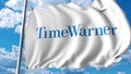 Waving flag with Time Warner logo. 4K editorial animation