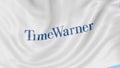 Waving flag with Time Warner logo. Seamles loop 4K editorial animation