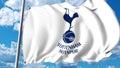 Waving flag with Tottenham Hotspur football team logo. Editorial 3D rendering