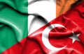 Waving flag of Turkey and Ireland