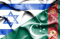 Waving flag of Turkmenistan and Israel
