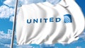 Waving flag with United Airlines logo. 3D rendering