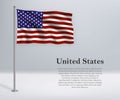 Waving flag of United States on flagpole. Template for independe Royalty Free Stock Photo